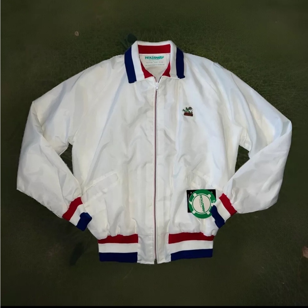 Holloway VTG Deadstock 1977 USA Nylon White Bomber Jacket Golf/Tennis Sz L NWT